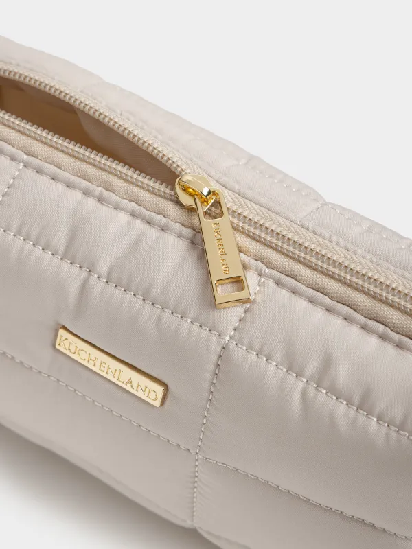 Косметичка, 18х11 см, стеганая, полиэстер, бежевая, One stitch, image-5