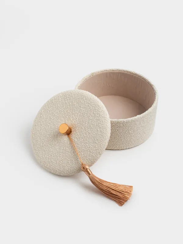 Шкатулка для украшений, 13 см, с кисточкой, букле/картон, бежевая, Boucle, image-2