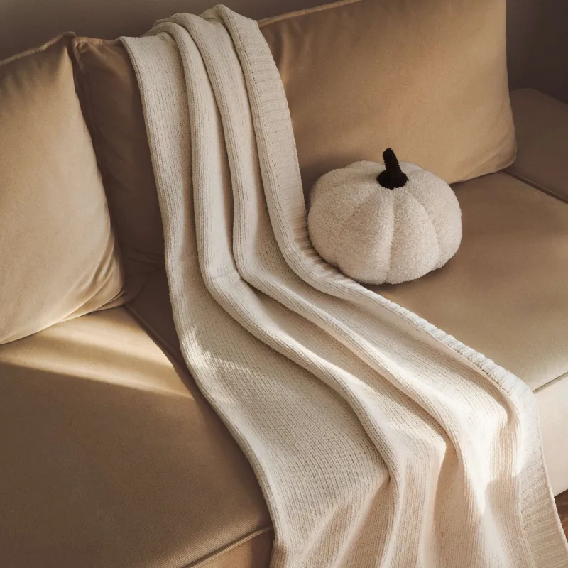 Плед, 130х170 см, с помпонами, шенилл/люрекс, молочный, Chenill