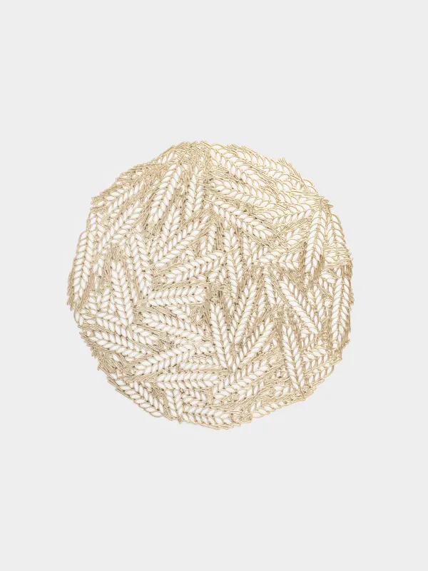 Салфетка под приборы, 38 см, ПВХ, круглая, золотистая, Колосья, Azhur Grid, image-0