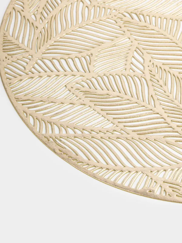 Салфетка под приборы, 38 см, ПВХ, круглая, золотистая, Листья, Azhur Grid, image-2