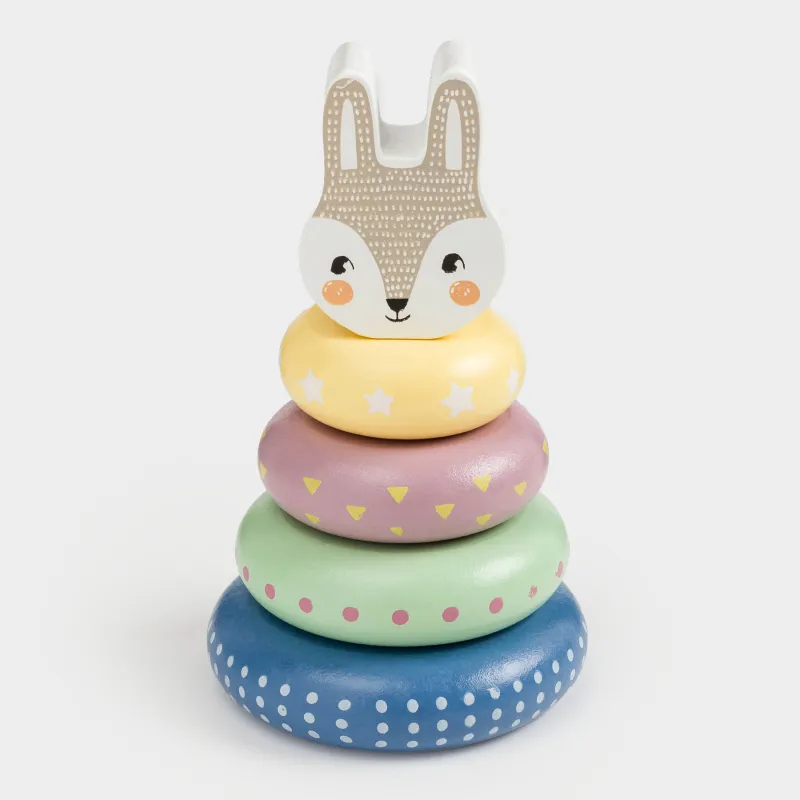 Игрушка развивающая, 14 см, дерево, цветная, Пирамидка кролик, Kiddy, image-1