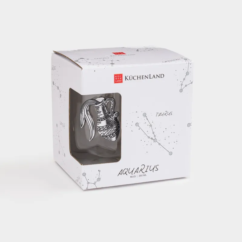 Кружка, 350 мл, стекло Б/металл, серебристая, Водолей, Air-zodiac, image-4