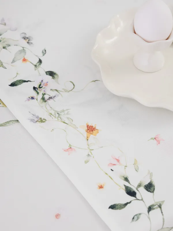 Дорожка настольная, 40х160 см, полиэстер, белая, Кролики и цветы, Rabbits in flower, image-4