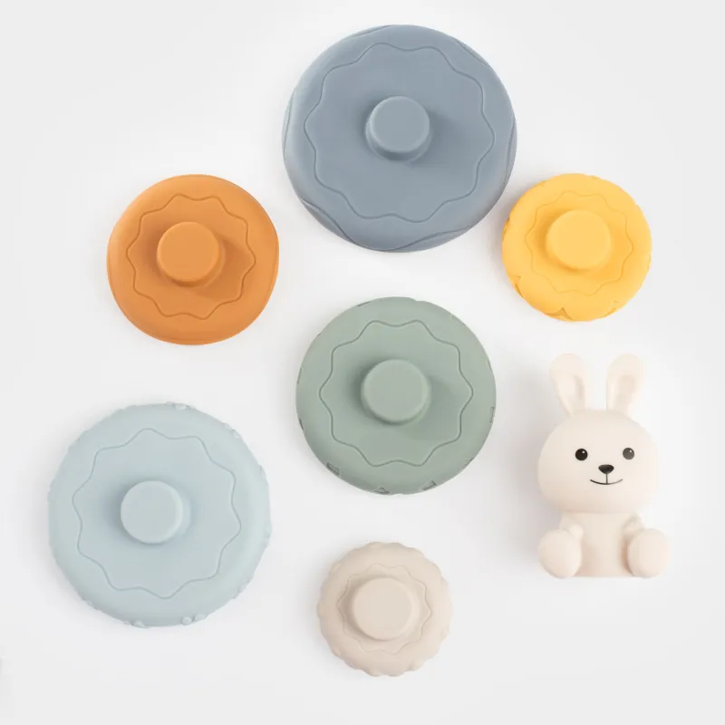 Игрушка развивающая, 19 см, 7 пр, ПВХ, цветная, Пирамидка зайка, Kiddy, image-2