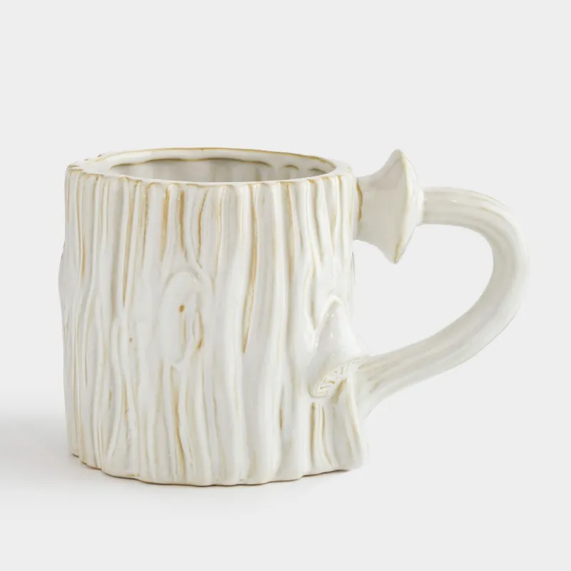 Кружка, 470 мл, фарфор P, молочно-бежевая, Гриб на дереве, Slight frost