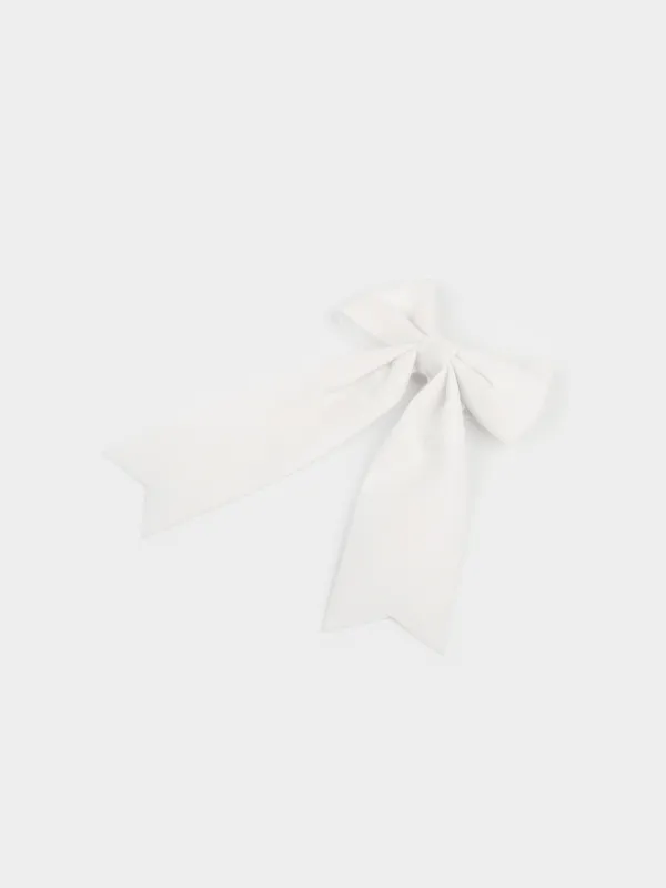 Украшение декоративное, 10х15 см, на клипсе, полиэстер, молочное, Бант, Bow velvet, image-1