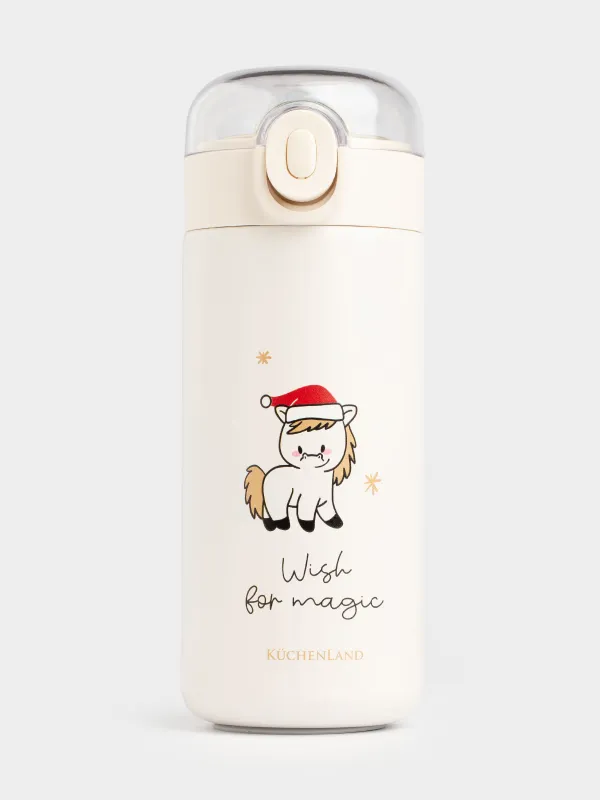 Термос детский, 320 мл, с трубочкой, сталь/пластик, бежевый, Лошадка, Cute vessel, image-1