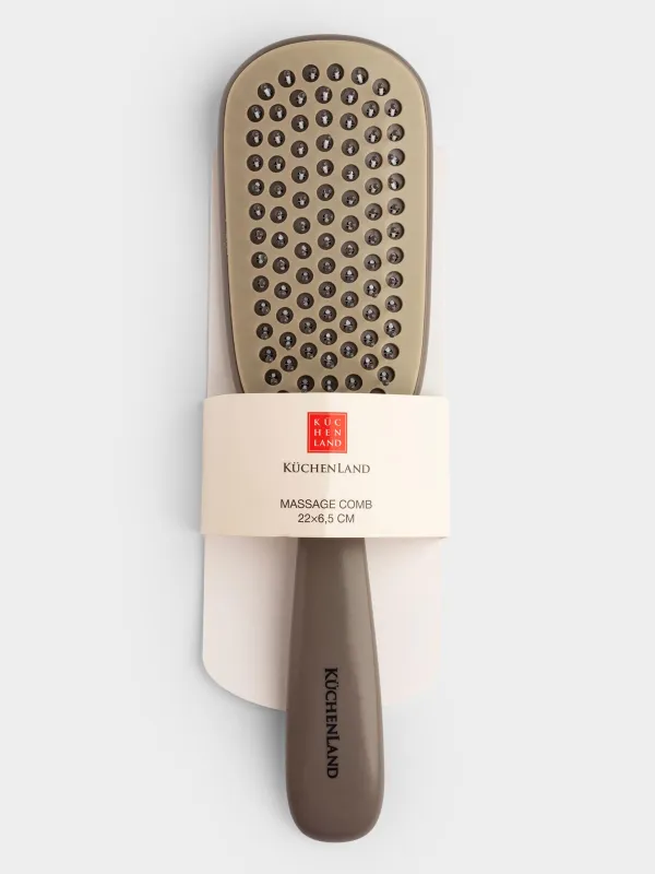 Расческа массажная для волос, 22 см, с насадкой для очищения, пластик, бежевая, Affinity, image-4