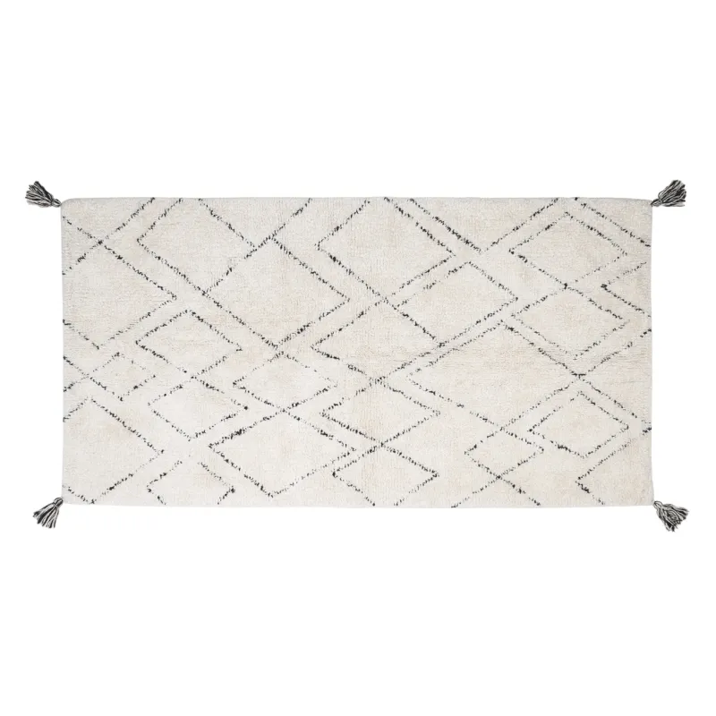 Коврик, 80x150 см, с кисточками, хлопок, экрю, Ромбы, Rhombic, image-0