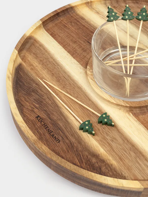 Блюдо для закусок, 28 см, с пиалой, вращающееся, со шпажками, дерево/стекло, Noble tree, image-4