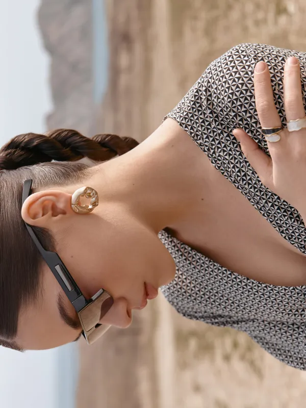 Кольцо, р. S-M, единый размер, металл/акрил, черно-бежевое, Jewelry , image-3