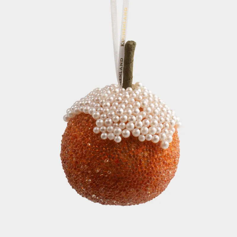 Игрушка елочная, 12 см, пенопласт/пластик, оранжевая, Апельсин с бусинами, Fruits