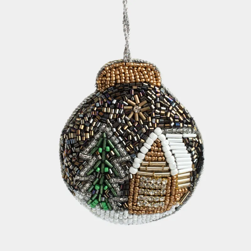 Игрушка елочная, 10 см, бисер/полифилл, Домик в снегу, Beads figure, image-1