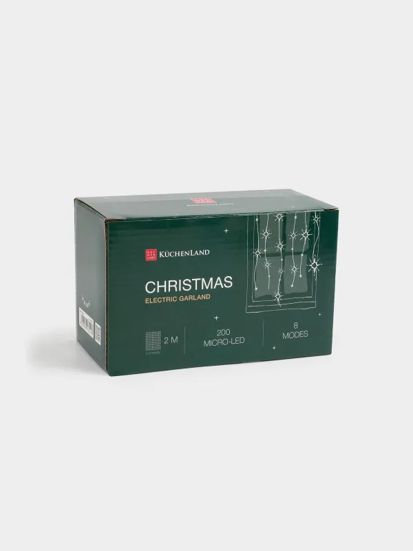 Гирлянда-занавес электрическая, 2х2 м/10 нитей, 200 ламп, 8 режимов, белая, Бусы, Christmas, image-3