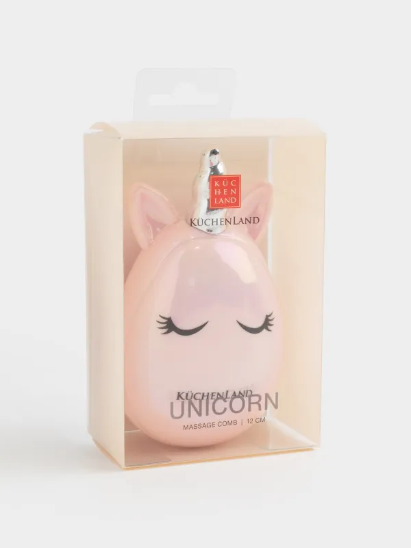 Расческа массажная для волос, 12 см, детская, пластик/силикон, розовая, Единорог, Unicorn, image-4