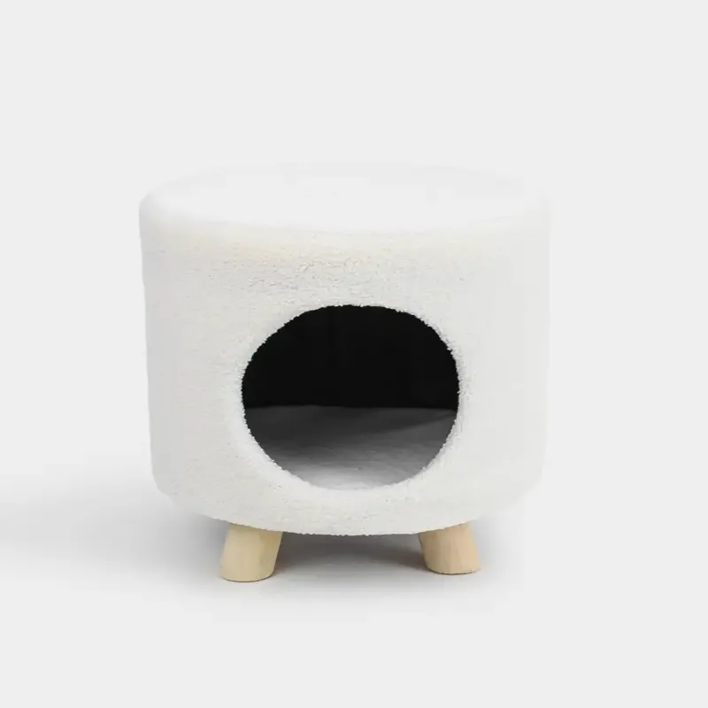 Пуфик-домик для животных, 33х40 см, на ножках, букле/дерево, молочный, Boucle