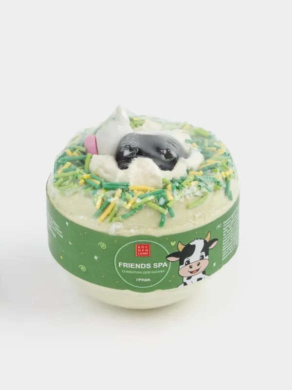 Бомбочка для ванны, 130 гр, с игрушкой, зеленая, Груша, Корова, Friends spa, image-4