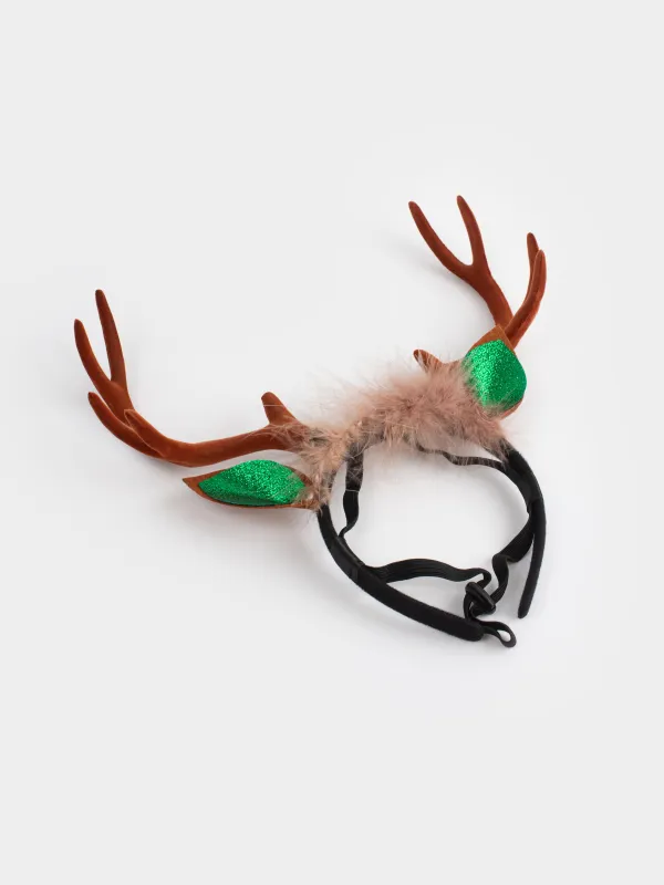 Ободок для животных, 27x28 см, полиэстер/пластик, коричневый, Рожки, Christmas pet, image-1