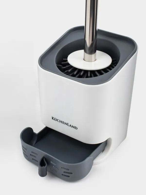 Ерш туалетный, 45 см, с подставкой/сливным контейнером, резина/пластик, серо-белый, Click, image-5