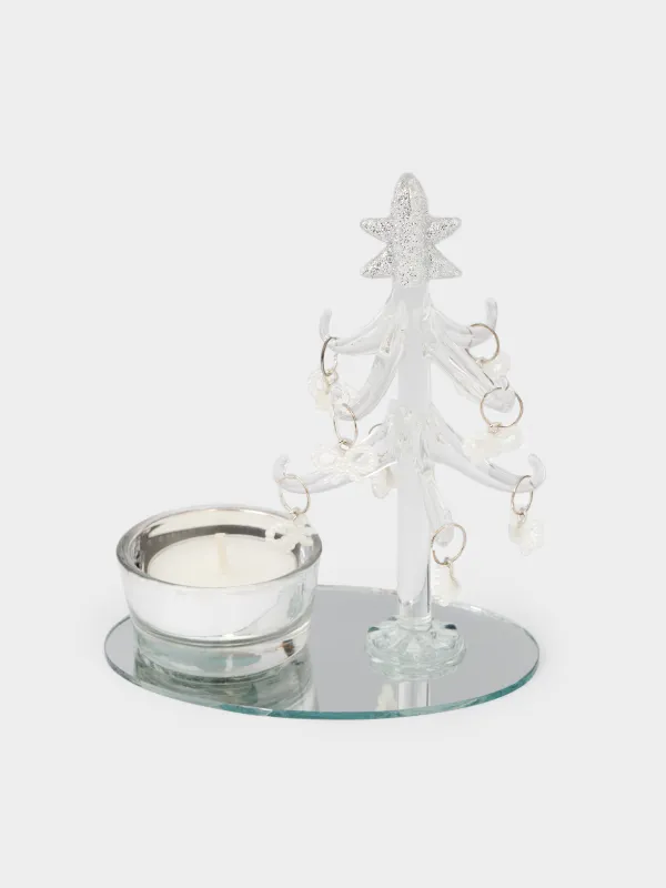 Статуэтка, 12 см, с подвесками, стекло, шампань, Ель с подсвечником, Christmas vitreous, image-3