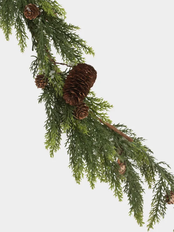Ветка-гирлянда декоративная, 1,2 м, Хвоя с шишками, Conifer decor, image-2