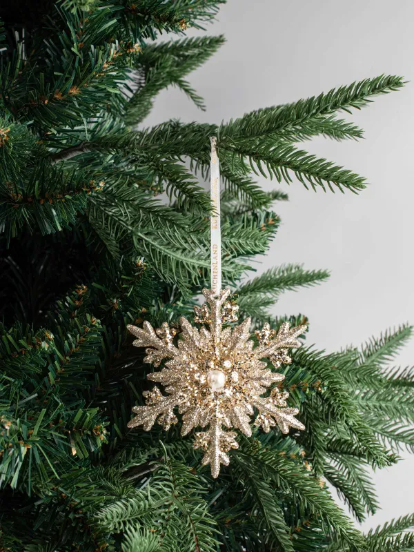 Игрушка елочная, 11 см, пластик, с блестками, шампань, Снежинка, Figure sparkle, image-3