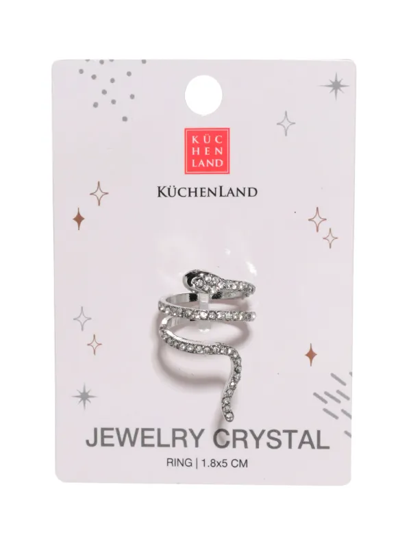 Кольцо, р. S-M, единый размер, металл/стразы, серебристое, Змея, Jewelry crystal, image-4
