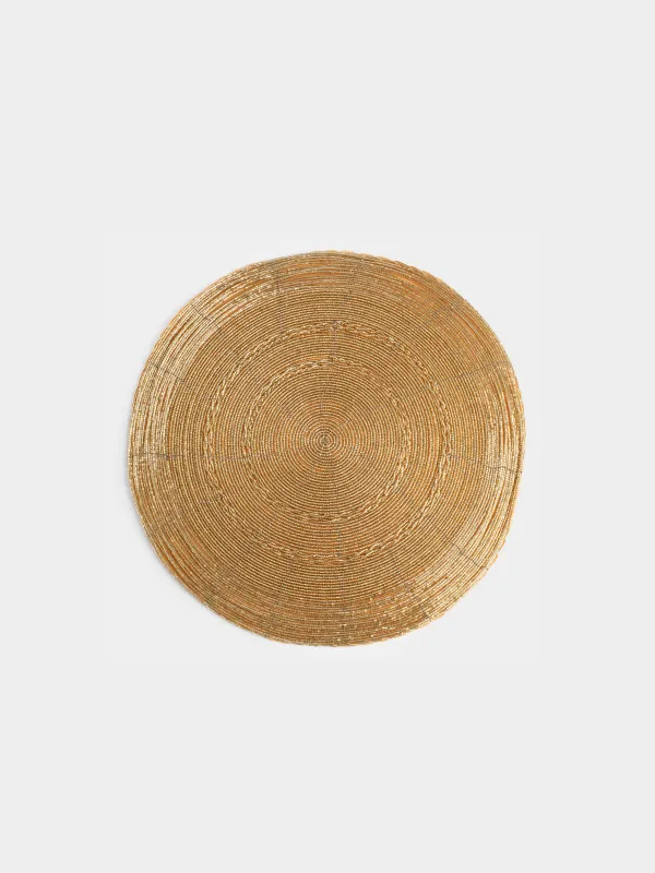 Салфетка под приборы, 36 см, бисер, круглая, золотистая, Circle beads, image-0