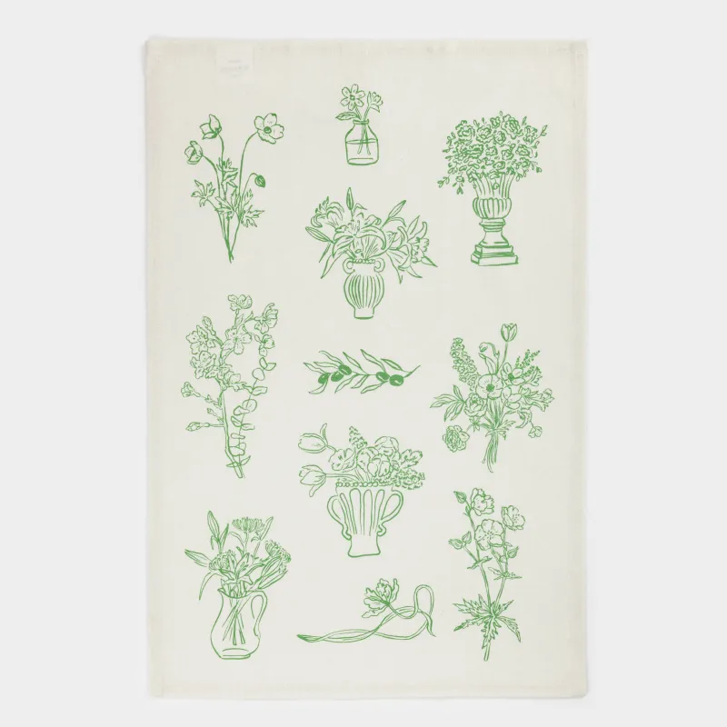 Полотенце кухонное, 40х60 см, хлопок, бежевое, Цветы в вазах, Bloome