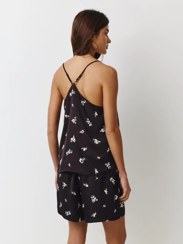 Топ женский, домашний, р. S, на бретельках, вискоза, черно-белый, Цветы, Leyra, image-3