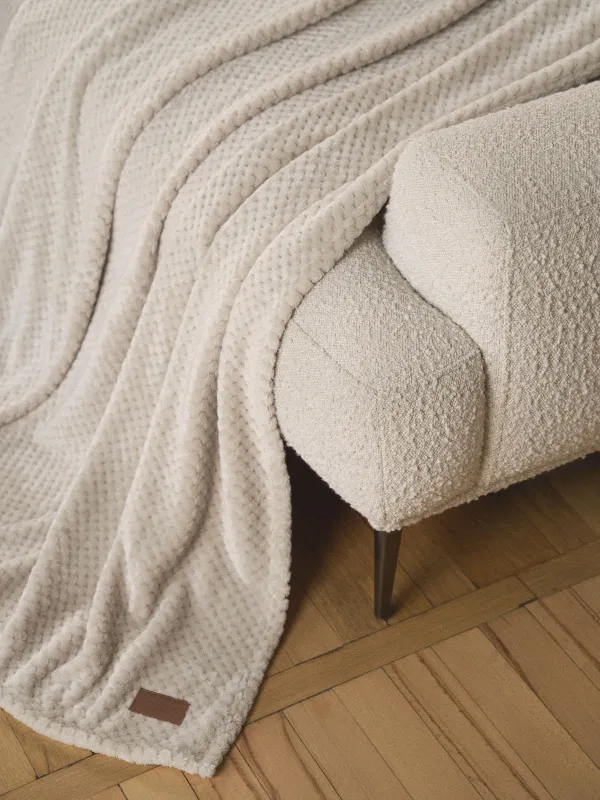 Плед, 140х190 см, фланель, бежевый, Решетка, Flannel, image-2