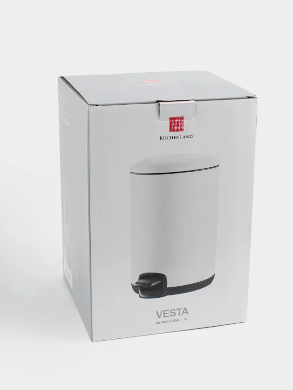 Емкость для мусора, 3 л, с педалью, металл, белая, Vesta, image-6