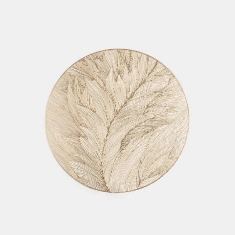 Салфетка под приборы, 38 см, ПВХ, круглая, золотистая, Лист, Azhur