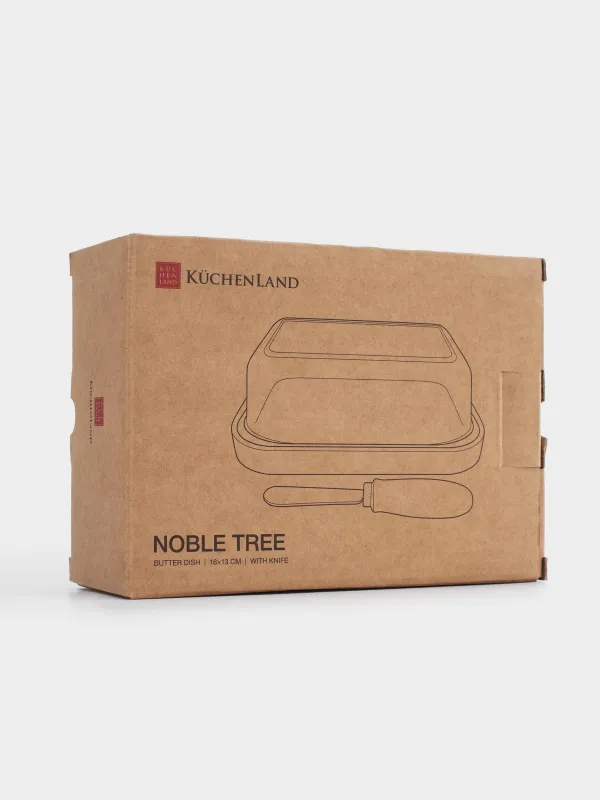 Масленка, 18 см, с ножом, стекло/дерево/сталь, прямоугольная, Noble tree, image-4