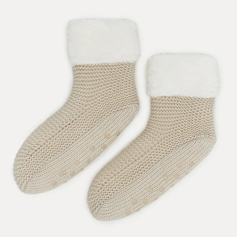 Носки женские, домашние, акрил/искусственный мех, бежевые, Knitted soft