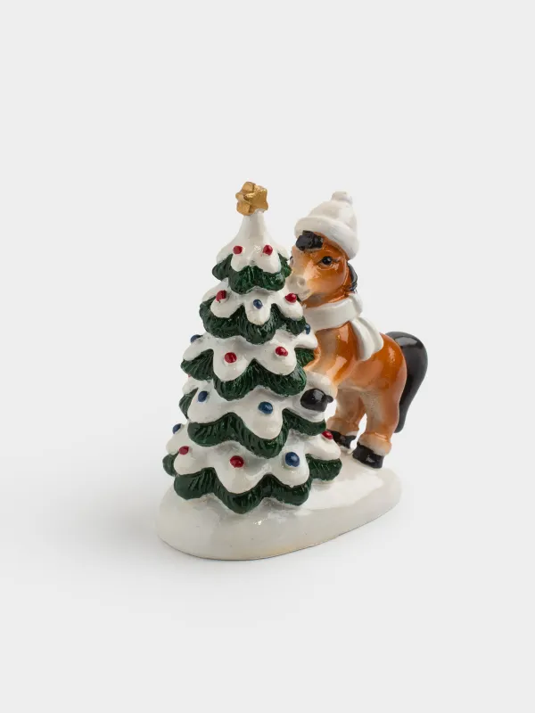 Статуэтка, 8 см, полирезин, молочно-коричневая, Лошадка с елкой, Horse christmas, image-4