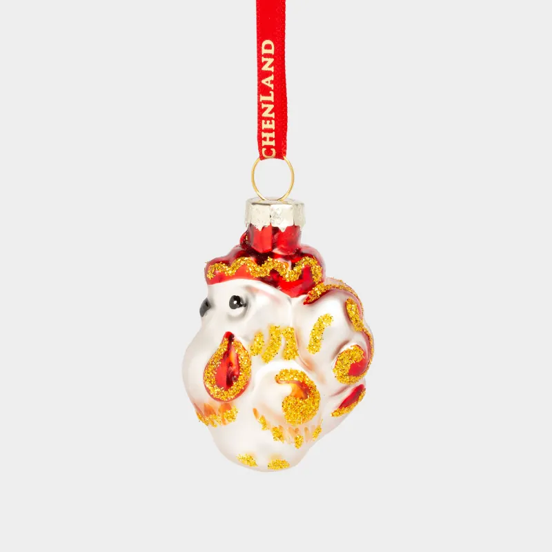 Игрушка елочная, 4 см, стекло, с блестками, серебристо-золотистая, Петушок, Figure christmas