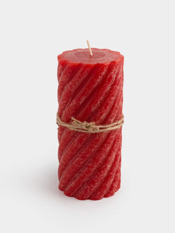 Свеча, 8х15 см, цилиндрическая, красная, Спираль, Spiral shape, image-2