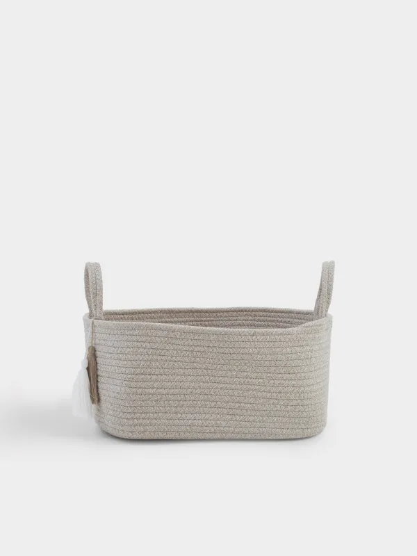 Корзина для хранения, 40х30 см, с ручками, хлопок/полиэстер, овальная, молочная, Tote, image-0