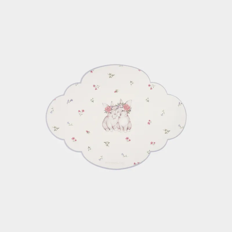 Салфетка под приборы, 30x45 см, ПВХ, фигурная, молочная, Кролики и цветы, Rock print