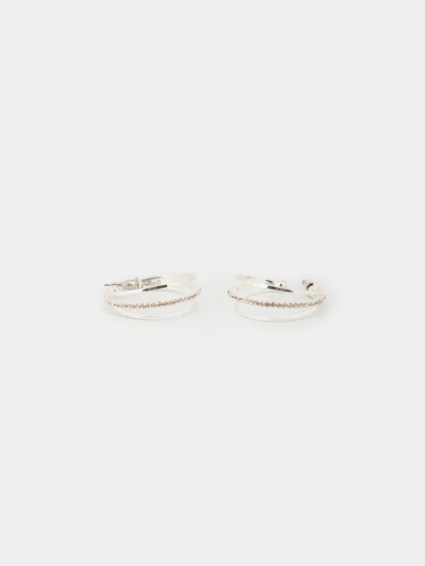 Серьги-пусеты, 3 см, 2 шт, металл/стразы, серебристые, Кристаллы, Jewelry crystal, image-1