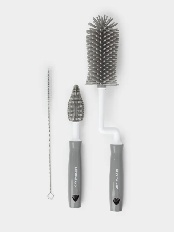 Набор ершиков для мытья бутылок, 30/19 см, 2 шт, пластик/силикон, серый, Clean, image-0