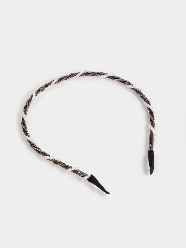 Ободок для волос, 15х13 см, стекло/металл, черный, Hairstyle, image-1