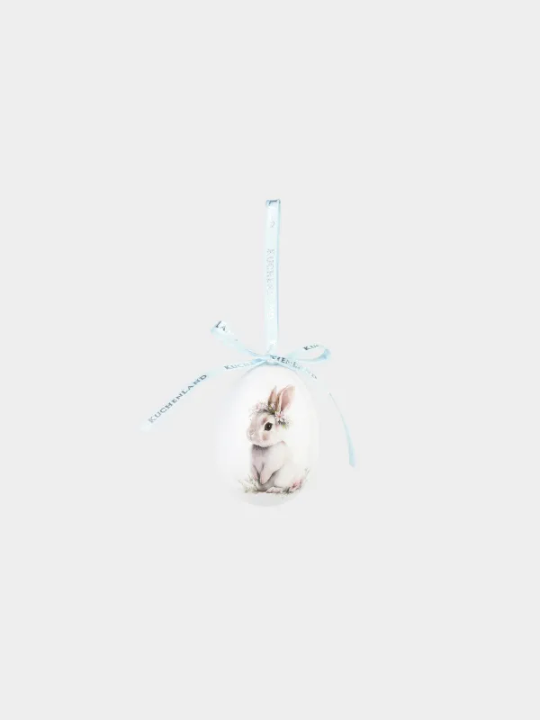 Подвеска, пасхальное яйцо, 6 см, пенопласт, Кролик с венком, Easter, image-0