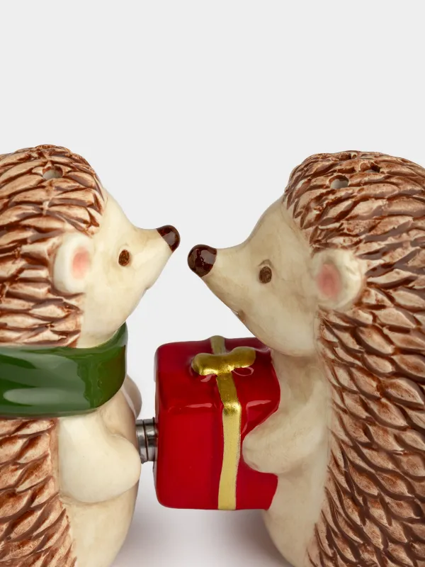 Набор для соли и перца, 8 см, с магнитом, керамика D, Ежи с подарком, Hedgehog christmas, image-3