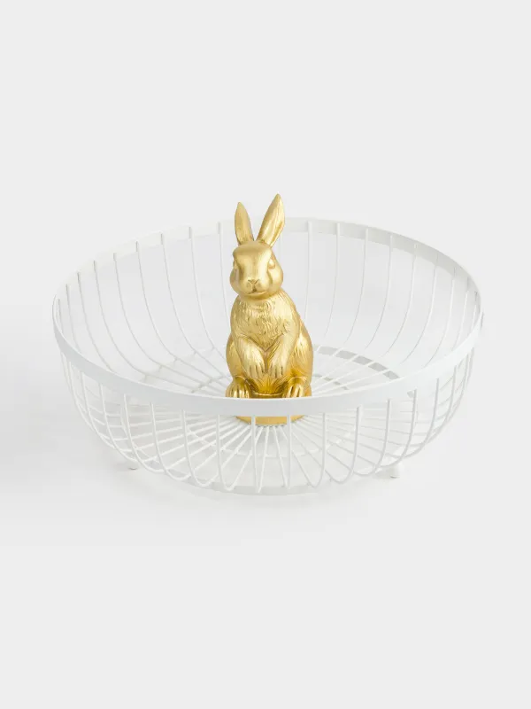 Корзина для фруктов, 29 см, металл/полирезин, молочно-золотистая, Кролик, Twist milk, image-1