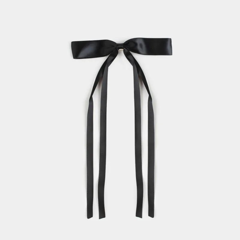 Заколка для волос, 25 см, сатин/металл, черная, Бант, Silk