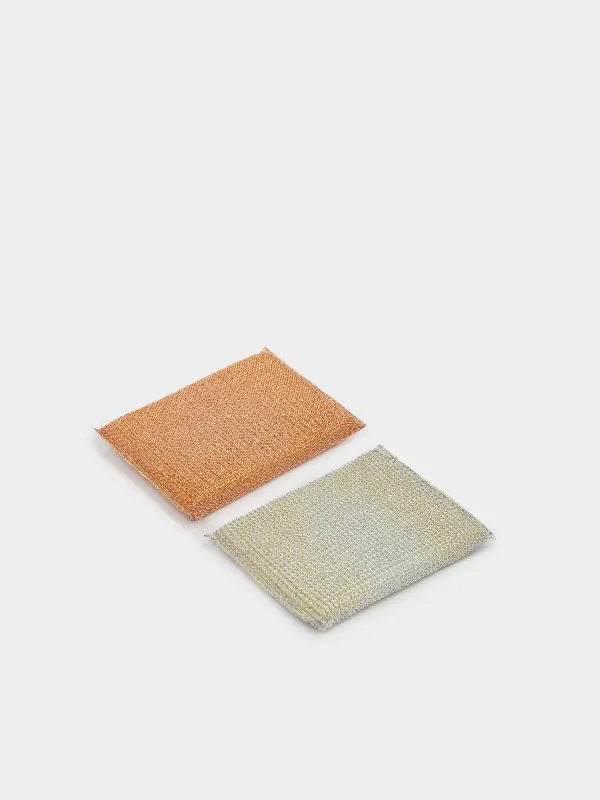 Губка для мытья посуды, 13х9 см, 2 шт, дакрон/поролон, золотистая/серебристая, Clean, image-2