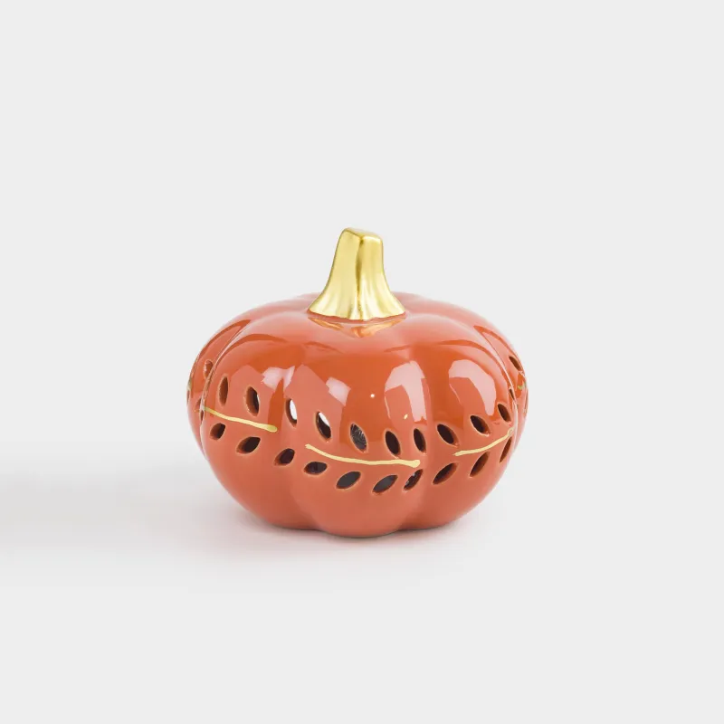 Статуэтка с подсветкой, 9 см, фарфор P, оранжево-золотистая, Тыква, Forest symphony